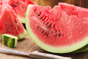 Watermelon slices on the table in summertime