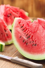 Watermelon slices on the table in summertime