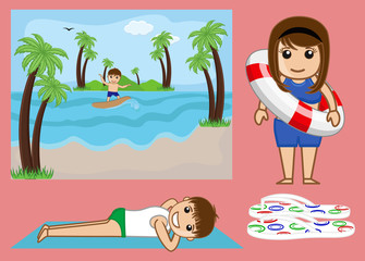 Obraz na płótnie Canvas Cartoon Sea Beach and Characters Vectors - clip-art characters vector