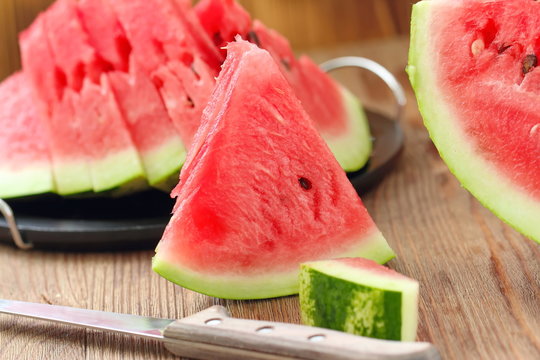 Watermelon slices on the table in summertime