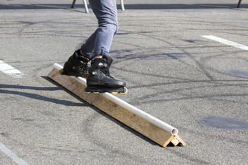 boot skater riding the fence