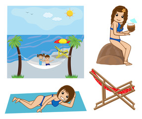 Cartoon People and Beach Vector Illustration
