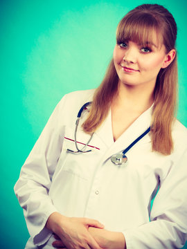 Young happy female professional doctor.