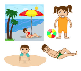 Summer Vacation at Beach Vector Illustration