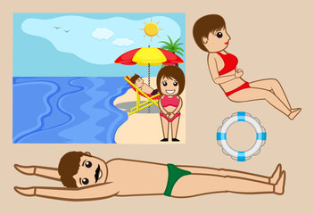 People at Beach - Cartoon Characters