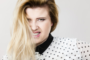 Naklejka premium Angry mad bossy businesswoman being furious