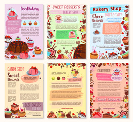 Bakery dessert, sweets and ice cream posters