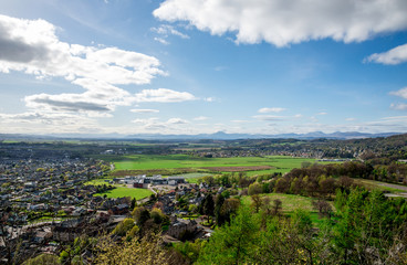 Fototapeta na wymiar A scenic view of Stirling city suburbs and countryside from the Wallace Monument