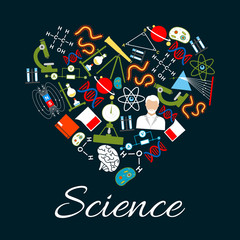 Heart with science and research icons