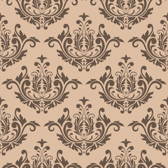 Seamless beige pattern with brown wallpaper ornaments