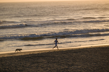 Fototapeta na wymiar Dawn running on the beach