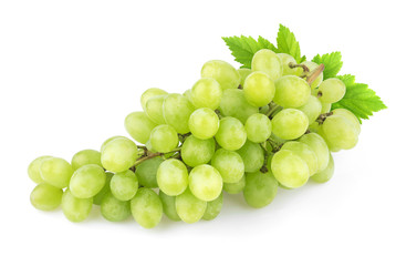 Green grape with leaves isolated on white background. Studio shot