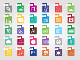 Set of flat design icons for Business, SEO, disign and Social media marketing, file tipe icon