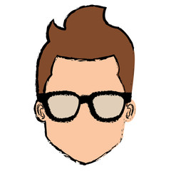 young man head avatar character vector illustration design