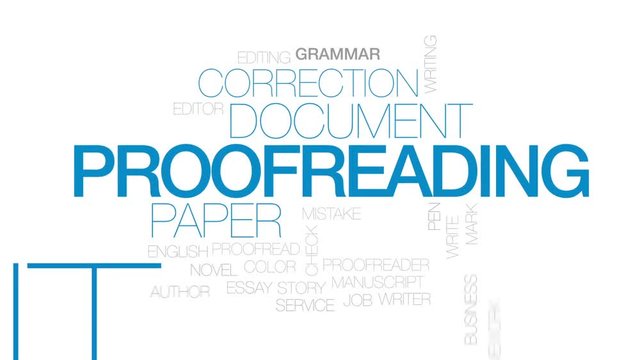 Proofreading animated word cloud, text design animation. Kinetic typography.