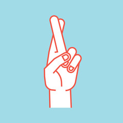 Gesture. Lucky sign. Stylized hand with two fingers crossed. Middle finger in the front. Icon.