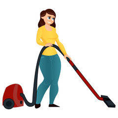 Vector cartoon girl with a vacuum cleaner