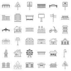 Construction icons set, outline style