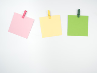 Note all colorful paper set with paperclip, collection on white background