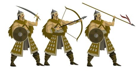 mongolian warriors with weapons