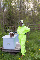 bee-keeper in a protective suit