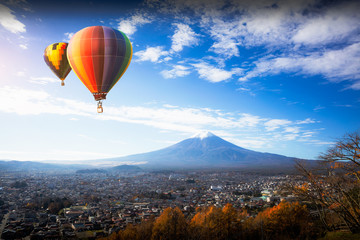 Fototapeta na wymiar Aerial view of Mt Fuji, Fujiyoshida Japan Tourism business concept.