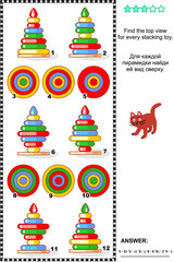 Visual math puzzle: Find the top view for every ring stacker. Answer included.
