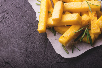 Polenta fries with rosemary. Italian appetizers. Top view.
