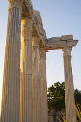 Naklejka premium Temple of Apollo with a beautiful sunset background, in Side, Antalya, Turkey.