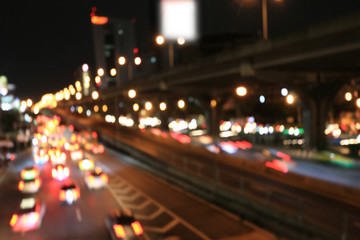 Fototapeta na wymiar Abstract circular bokeh motion lens blur backround of city and street light or Bokeh light from car in street in night time. Bangkok Expressway Thailand.