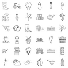 Farming icons set, outline style