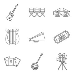 Musical show icons set, outline style