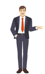 Businessman with hand in pocket gesticulating