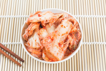 kimchi-vegetable fermented with spice. korean popular and delicious cuisine, healthy food concept.