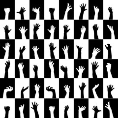 Background of black and white squares with hands silhouettes
