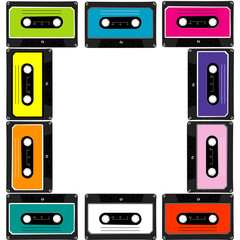 Colorful frame with audio cassettes