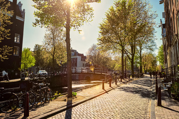 Obraz premium Amsterdam street with canal