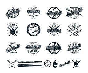 Set of baseball and softball badges