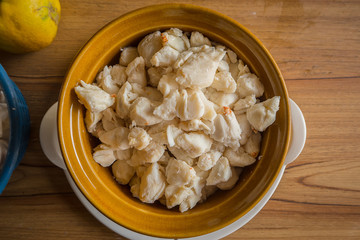 The Crab meat cooked ready to eat image close up
