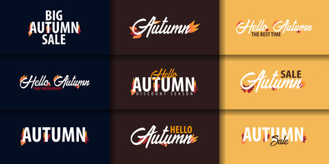 Fototapeta premium Set of Autumn Background with leaves for shopping sale or promo poster and frame leaflet or web banner. Vector illustration template.