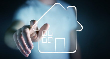 Businessman touching manuscript real estate plan project