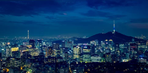 Poster Skyline van Seoul in de nacht, Zuid-Korea. © Dmitry Rukhlenko