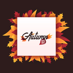 Autumn Background with leaves for shopping sale or promo poster and frame leaflet or web banner. Vector illustration template.