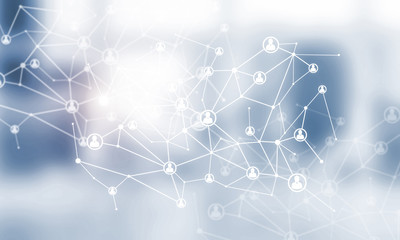 Concept of networking and connection against modern office blurr