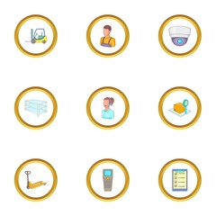 Fototapeta premium Loader work icons set, cartoon style