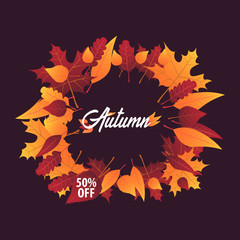 Autumn Background with leaves for shopping sale or promo poster and frame leaflet or web banner. Vector illustration template.