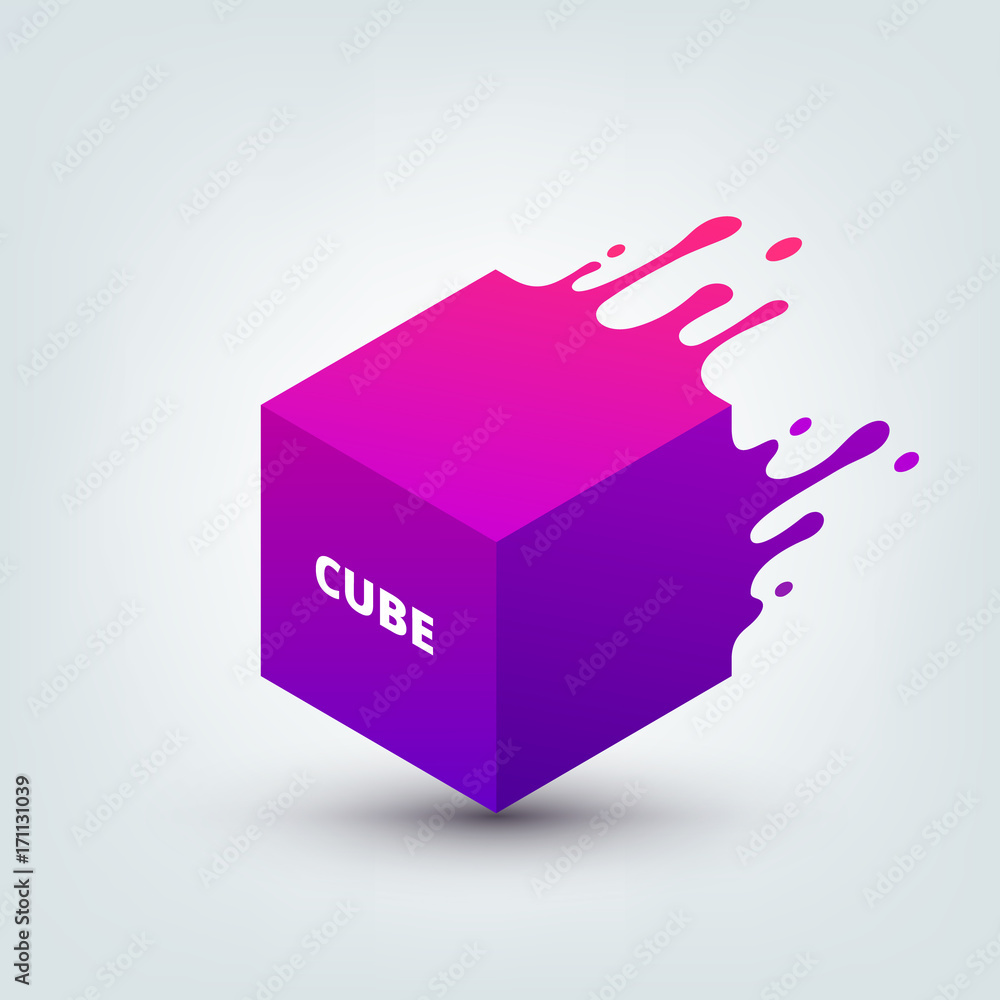 Poster vector illustration of abstract colored 3d cube. abstract splash, liquid shape. background for poste