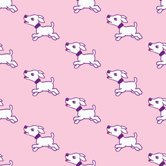 Seamless pattern with cute dog stickers isolated on pink background. Vector illustration.
