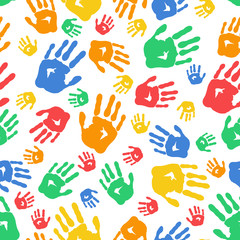 Seamless pattern from colorful prints of hands