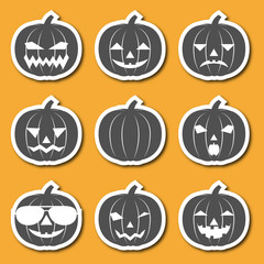 Set of icons carved from pumpkins lanterns